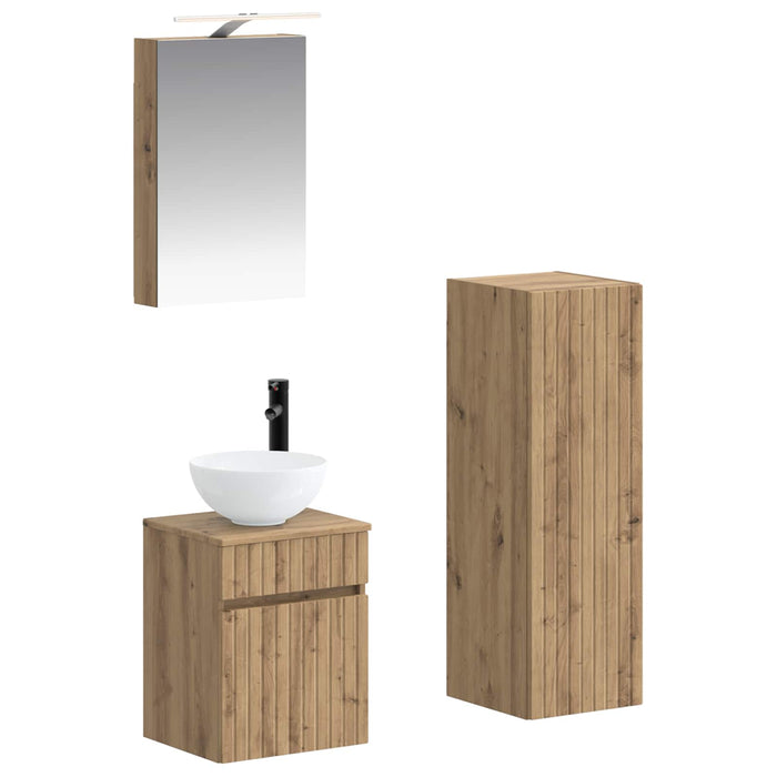 Set de mobilier pentru baie 4 pcs Stejar Artizanal WALTI