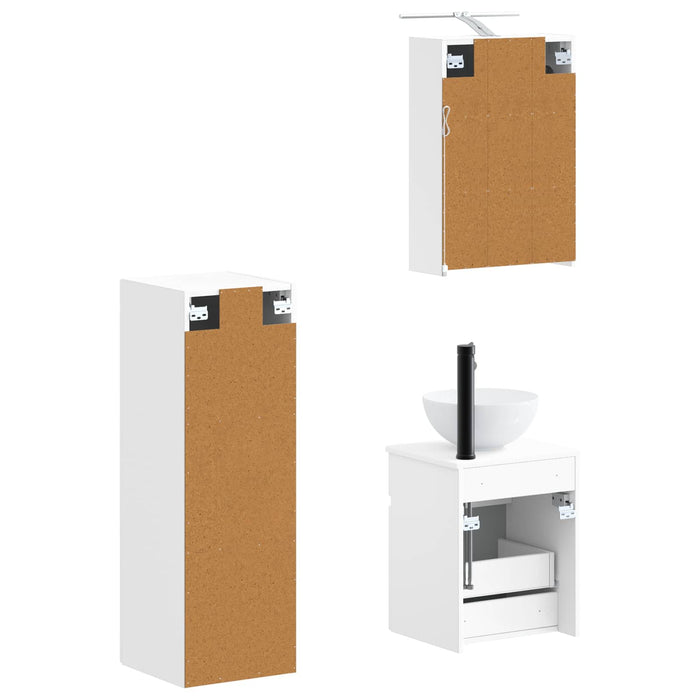Set de mobilier pentru baie 4 pcs Alb Lemn prelucrat și sticlă WALTI