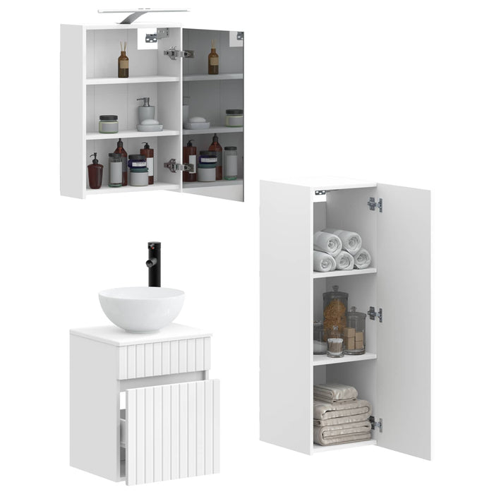 Set de mobilier pentru baie 4 pcs Alb Lemn prelucrat și sticlă WALTI