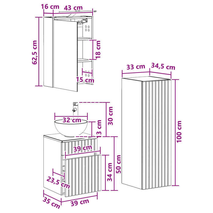 Set de mobilier pentru baie 4 pcs Gri Beton WALTI
