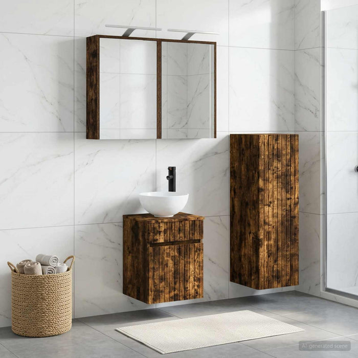 Set de mobilier pentru baie 4 buc. Stejar fumuriu - WALTI WALTI
