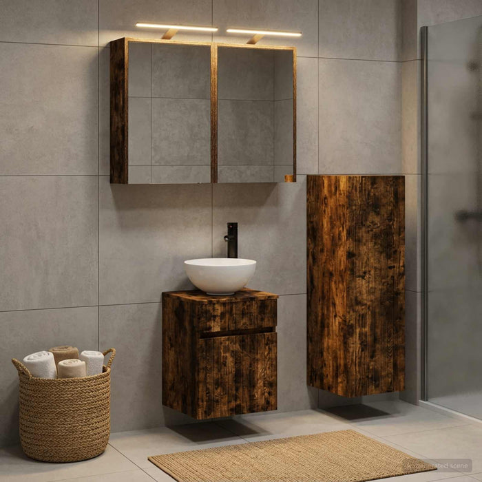 Set de mobilier pentru baie 4 buc. Stejar fumuriu - WALTI WALTI
