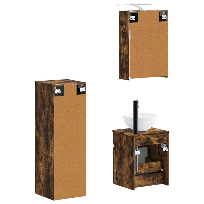 Set de mobilier pentru baie 4 pcs Stejar fumuriu WALTI
