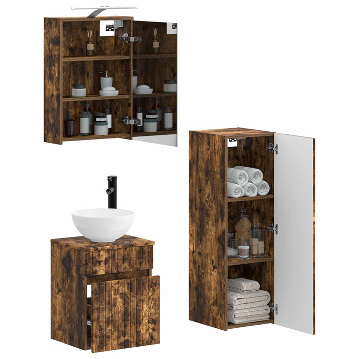 Set de mobilier pentru baie 4 pcs Stejar fumuriu WALTI