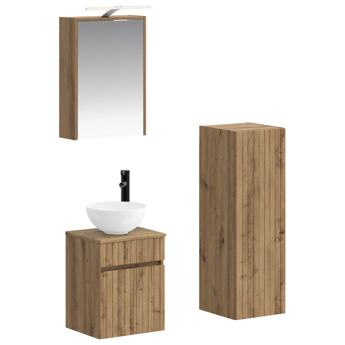 Set de mobilier pentru baie 4 pcs Stejar Artizanal WALTI