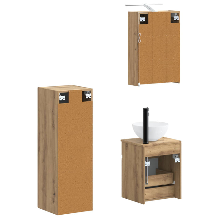 Set de mobilier pentru baie 4 pcs Stejar Artizanal WALTI