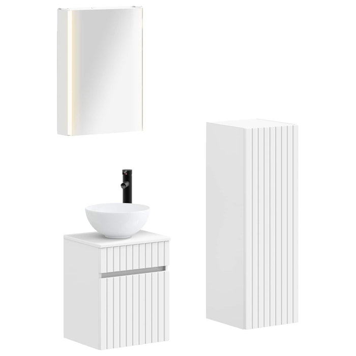 Set de mobilier pentru baie 4 pcs Alb Lemn prelucrat și sticlă WALTI