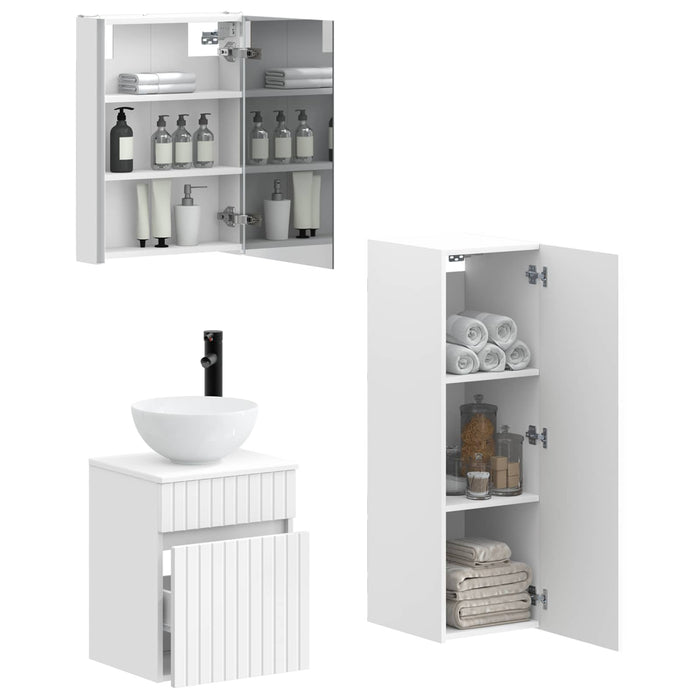 Set de mobilier pentru baie 4 pcs Alb Lemn prelucrat și sticlă WALTI