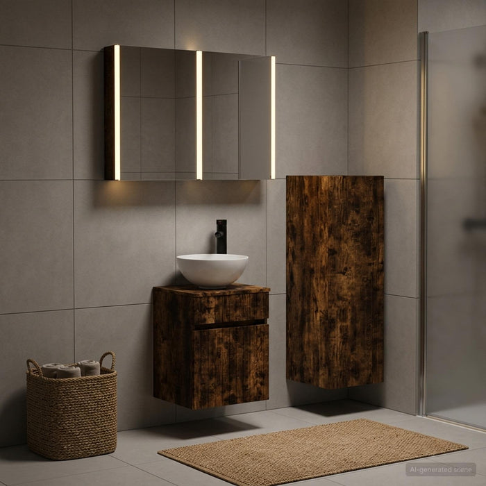 Set de mobilier pentru baie 4 buc. Stejar fumuriu WALTI