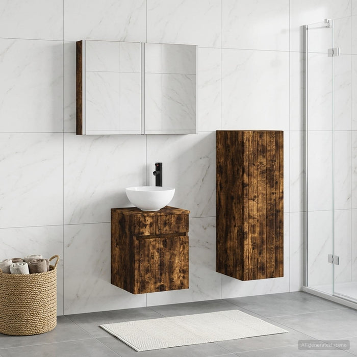 Set de mobilier pentru baie 4 buc. Stejar fumuriu WALTI