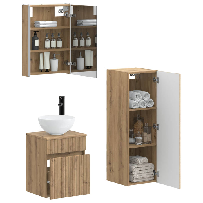 Set de mobilier pentru baie 4 pcs Stejar Artizanal WALTI
