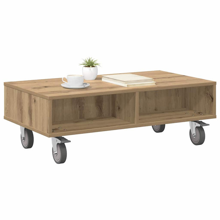 Masă laterală cu roți Stejar Artizanal 90 x 50 x 30 cm - WALTI WALTI