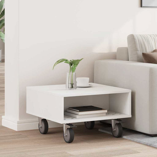Masă laterală cu roți Alb 50 x 50 x 30 cm Lemn compozit - WALTI WALTI