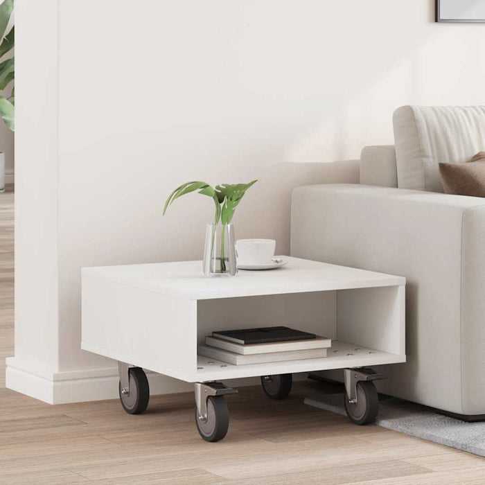 Masă laterală cu roți Alb 50 x 50 x 30 cm Lemn compozit - WALTI WALTI