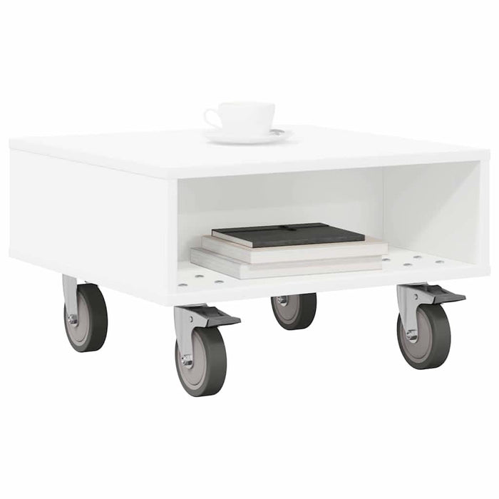 Masă laterală cu roți Alb 50 x 50 x 30 cm Lemn compozit - WALTI WALTI