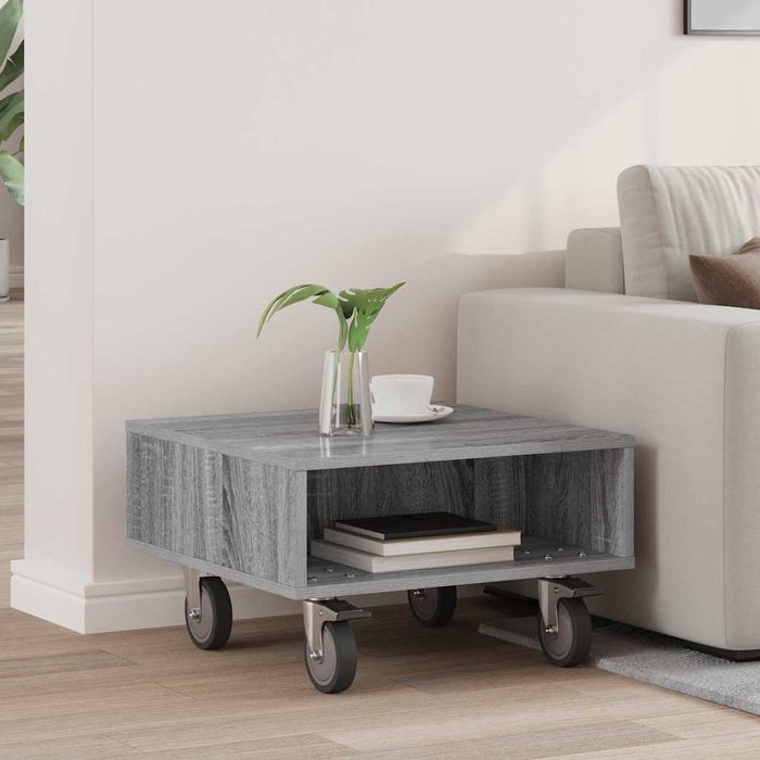 Masă laterală cu roți Gri Sonoma 50 x 50 x 30 cm Lemn compozit - WALTI WALTI