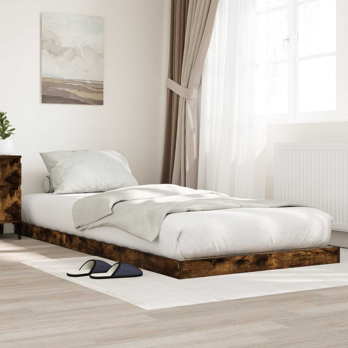 Cadru de pat de podea Stejar fumuriu 100 x 200 cm Lemn compozit - WALTI WALTI