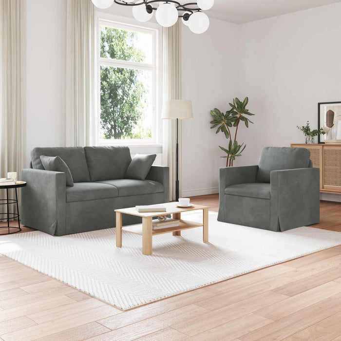 Set de canapea 2 pcs Gri închis 138 x 78 x 80 cm Catifea - WALTI WALTI