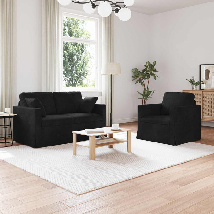 Set de canapea 2 pcs Negru 138 x 78 x 80 cm Catifea - WALTI WALTI