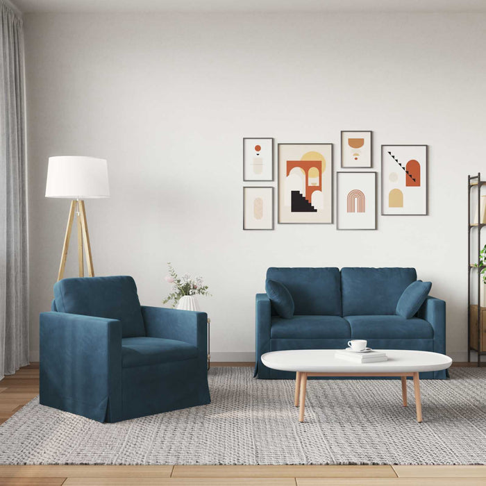 Set de canapea 2 pcs albastru 138 x 78 x 80 cm Catifea - WALTI WALTI