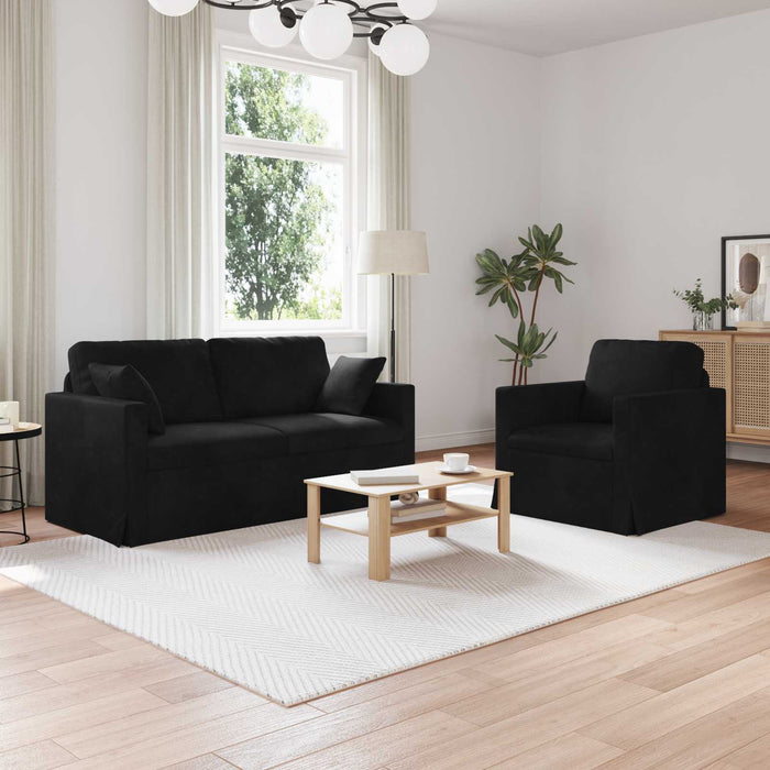 Set de canapea 2 pcs Negru 158 x 78 x 80 cm Catifea - WALTI WALTI