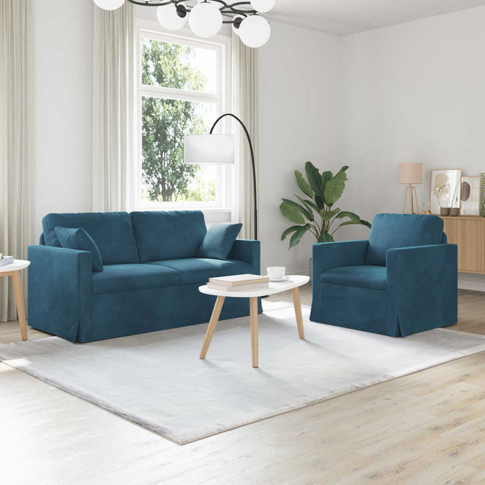Set de canapea 2 pcs albastru 158 x 78 x 80 cm Catifea - WALTI WALTI