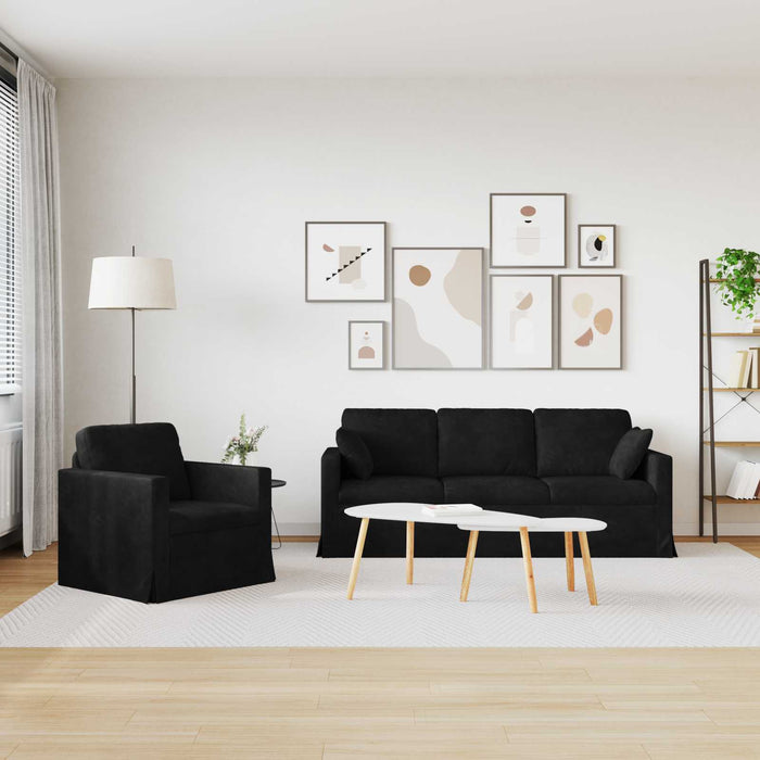 Set de canapea 2 pcs Negru 198 x 78 x 80 cm Catifea - WALTI WALTI