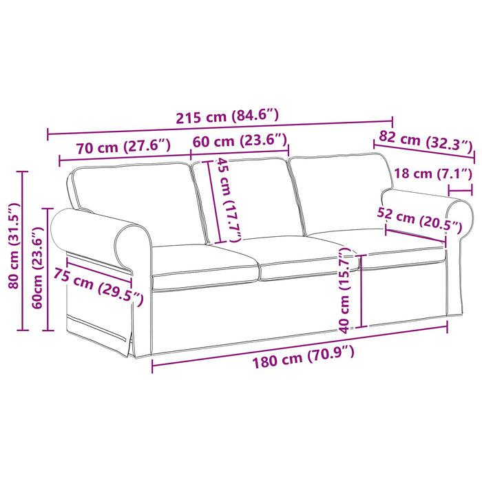 Canapea Gri deschis 215 x 82 x 80 cm țesătură - WALTI WALTI