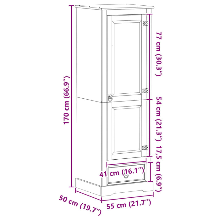 Dulapuri cu sertar Alb 55 x 50 x 170 cm Lemn de pin masiv - WALTI WALTI