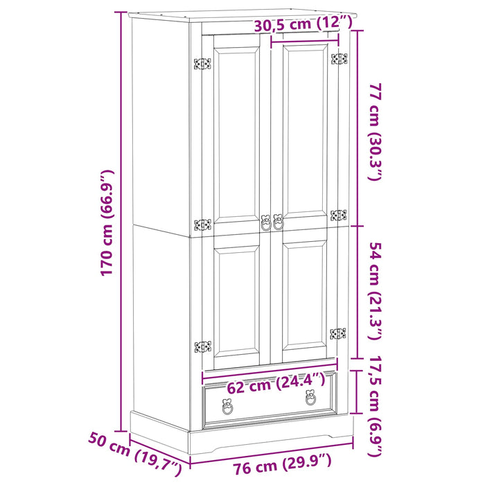 Dulapuri cu sertar Alb 76 x 50 x 170 cm Lemn de pin masiv - WALTI WALTI