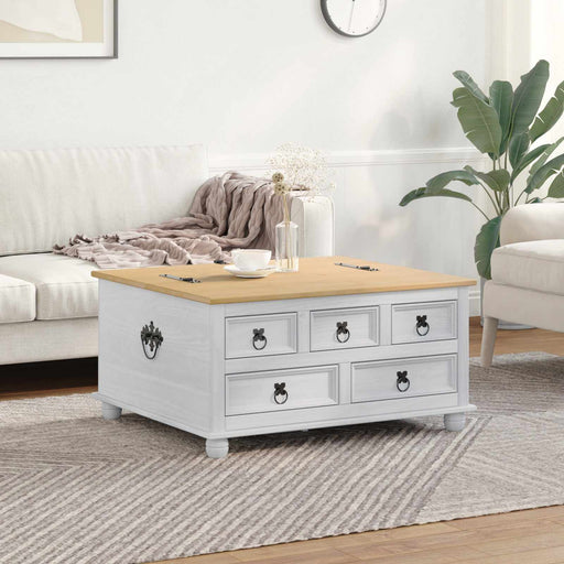storage box cu sertar Alb 90 x 78 x 45 cm Lemn de pin masiv - WALTI WALTI