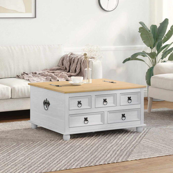 storage box cu sertar Alb 90 x 78 x 45 cm Lemn de pin masiv - WALTI WALTI