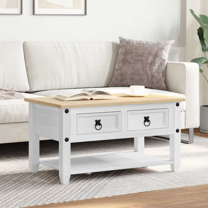 Masă de cafea cu sertar Alb 85 x 50 x 45 cm Lemn de pin masiv - WALTI WALTI