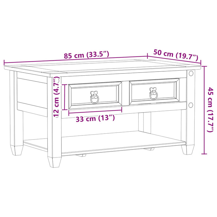 Masă de cafea cu sertar Alb 85 x 50 x 45 cm Lemn de pin masiv - WALTI WALTI