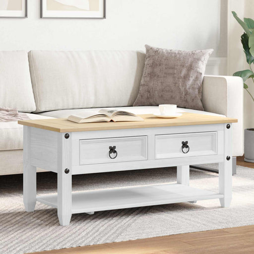 Masă de cafea cu sertar Alb 100 x 48 x 45 cm Lemn de pin masiv - WALTI WALTI