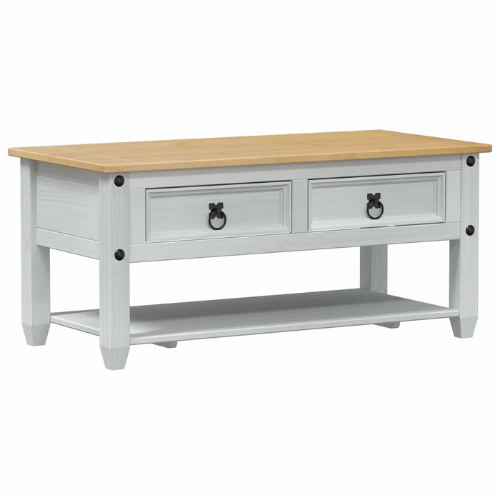 Masă de cafea cu sertar Alb 100 x 48 x 45 cm Lemn de pin masiv - WALTI WALTI