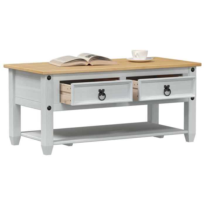 Masă de cafea cu sertar Alb 100 x 48 x 45 cm Lemn de pin masiv - WALTI WALTI