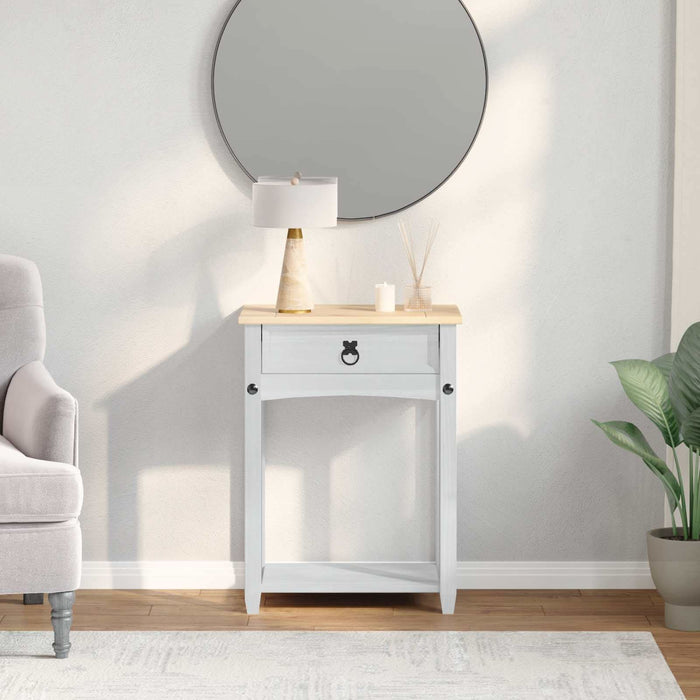 Masă consolă cu sertar Alb 55 x 35 x 73 cm Lemn de pin masiv - WALTI WALTI