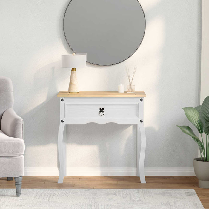 Masă consolă cu sertar Alb 73 x 35 x 73 cm Lemn de pin masiv - WALTI WALTI