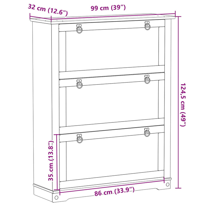 Dulap pentru pantofi cu sertar Corona Alb 99 x 32 x 122 cm - WALTI WALTI