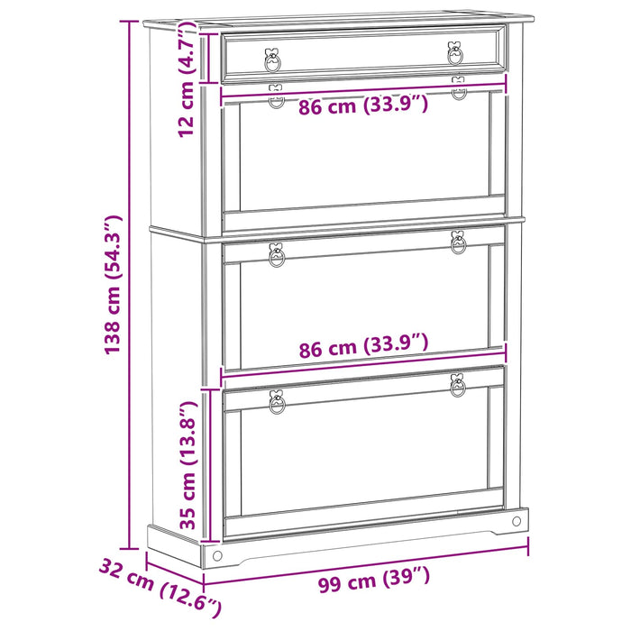 Dulap pentru pantofi cu sertar Corona Alb 99 x 32 x 138 cm - WALTI WALTI
