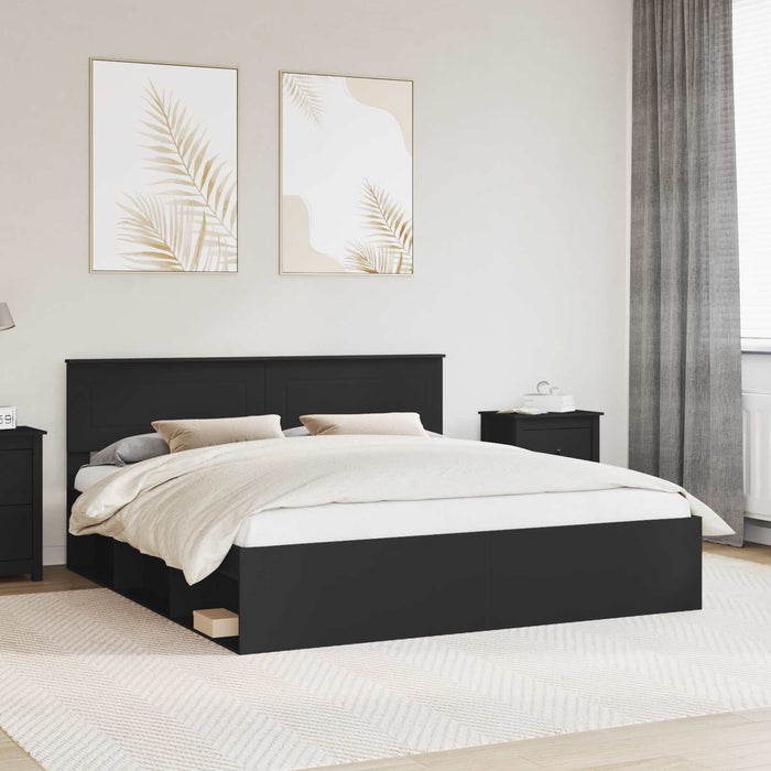 Cadru de pat cu headboard Negru 200 x 200 cm Lemn compozit - WALTI WALTI