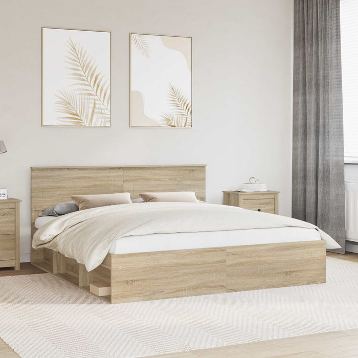 Cadru de pat cu headboard Sonoma 200 x 200 cm Lemn compozit - WALTI WALTI