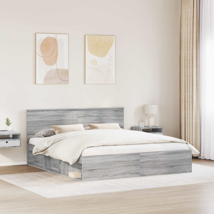 Cadru de pat cu headboard Gri Sonoma 200 x 200 cm Lemn compozit - WALTI WALTI