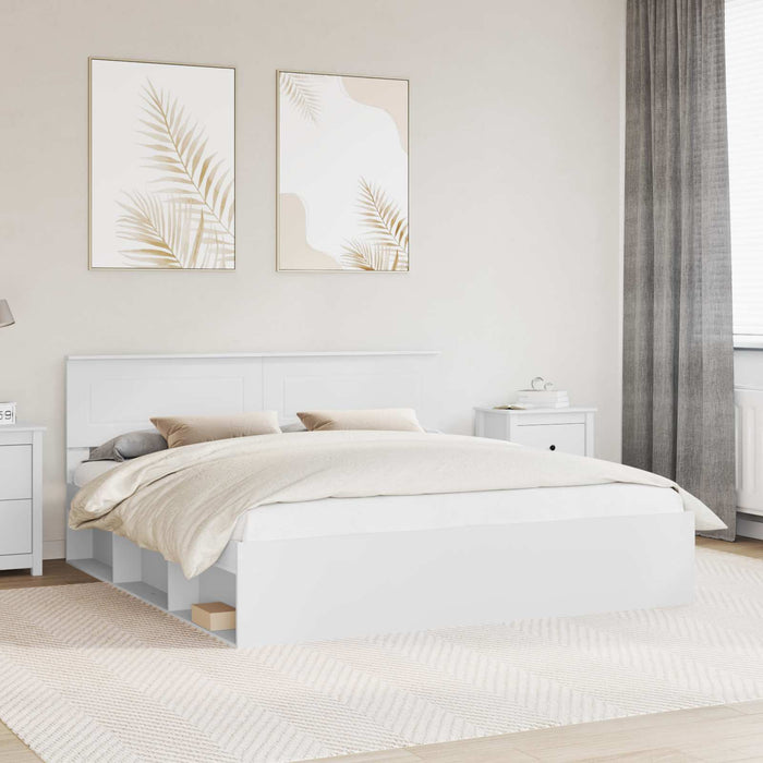 Cadru de pat cu headboard Alb 180 x 200 cm Lemn compozit - WALTI WALTI