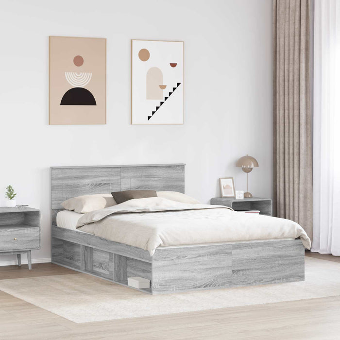Cadru de pat cu headboard Gri Sonoma 160 x 200 cm Lemn compozit - WALTI WALTI