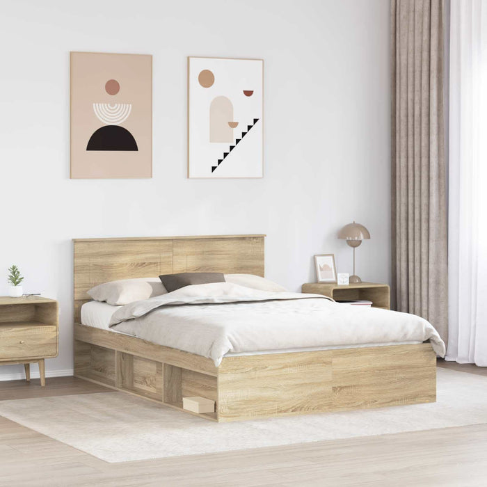 Cadru de pat Stejar fumuriu 150 x 200 cm Lemn compozit - WALTI WALTI