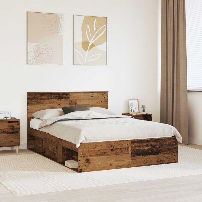 Cadru de pat cu headboard Lemn vechi 140 x 190 cm Lemn compozit - WALTI WALTI
