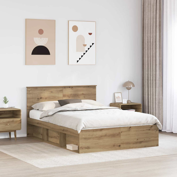 Cadru de pat Stejar artizanal 140 x 190 cm Lemn compozit - WALTI WALTI