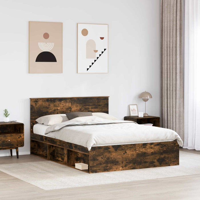 Cadru de pat Stejar fumuriu 140 x 200 cm Lemn compozit - WALTI WALTI